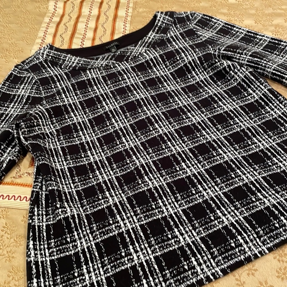 Talbots top, black/white plaid, cotton blend, great condition, MP